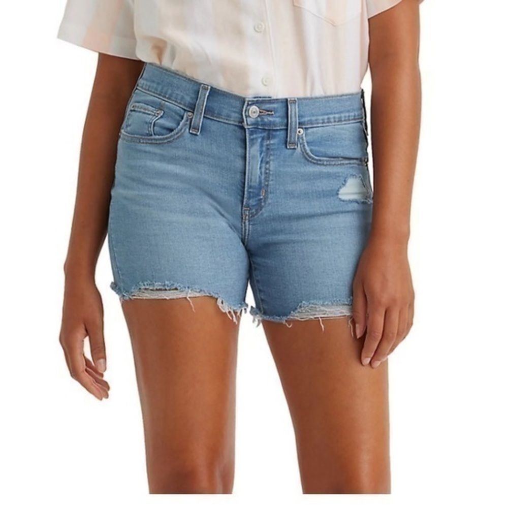 NWT Levi's Jean Shorts Distressed Ripped mid length 2 or 14 or 16 New $50